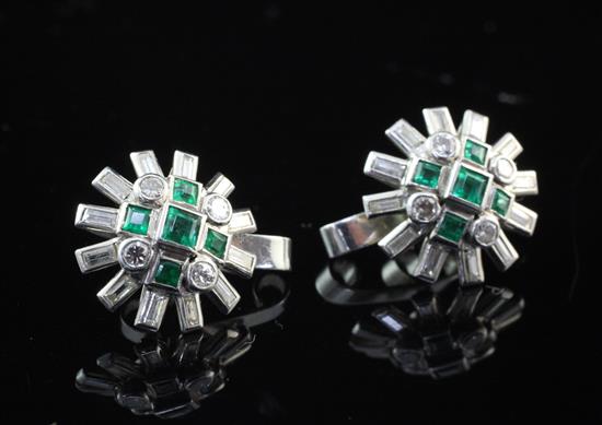 A pair of emerald and diamond earrings